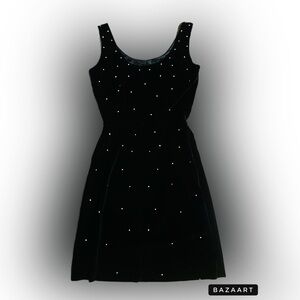 VTG 1950’s Black Velvet Rhinestone Studded Rockabilly Dress